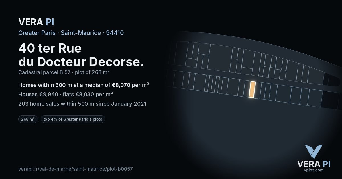 40 ter Rue du Docteur Decorse, Saint-Maurice at night – the plot lit, the parcels around coloured by the prices near them