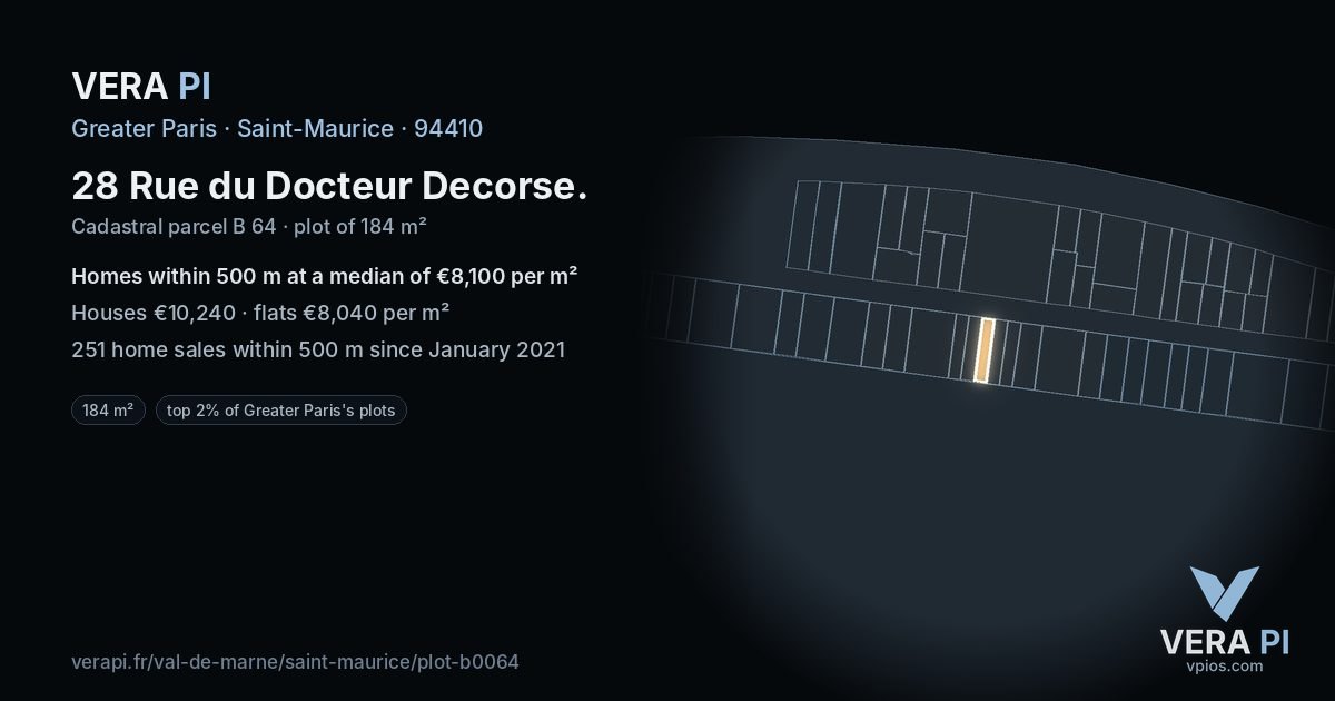28 Rue du Docteur Decorse, Saint-Maurice at night – the plot lit, the parcels around coloured by the prices near them
