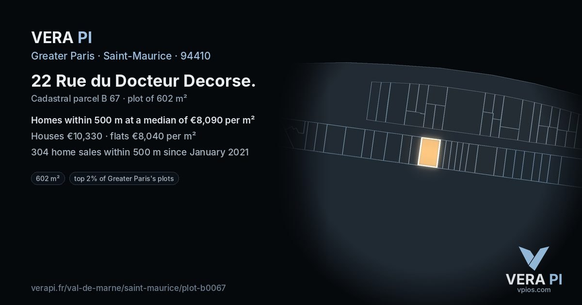 22 Rue du Docteur Decorse, Saint-Maurice at night – the plot lit, the parcels around coloured by the prices near them