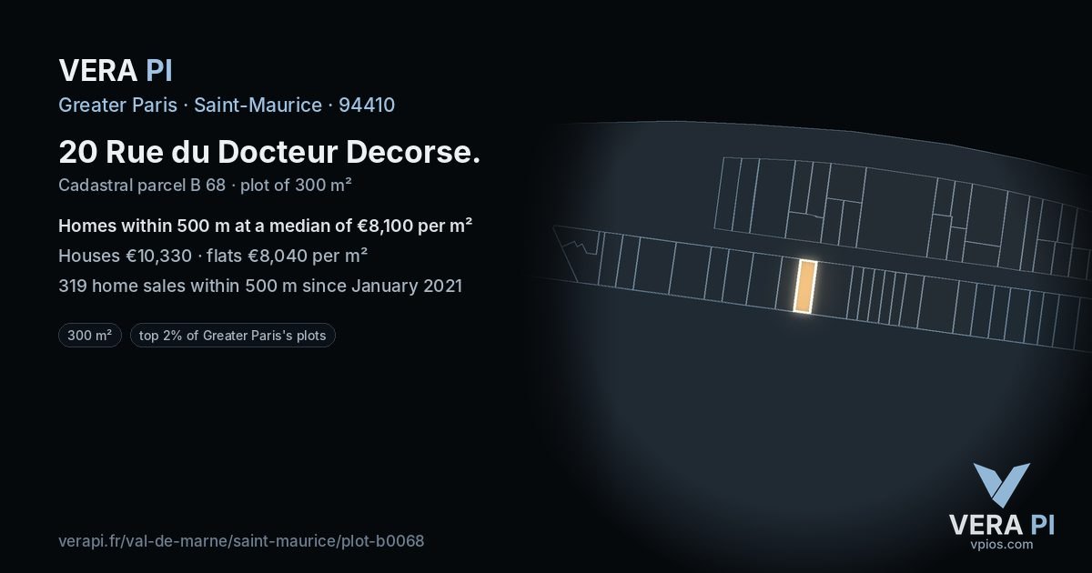 20 Rue du Docteur Decorse, Saint-Maurice at night – the plot lit, the parcels around coloured by the prices near them