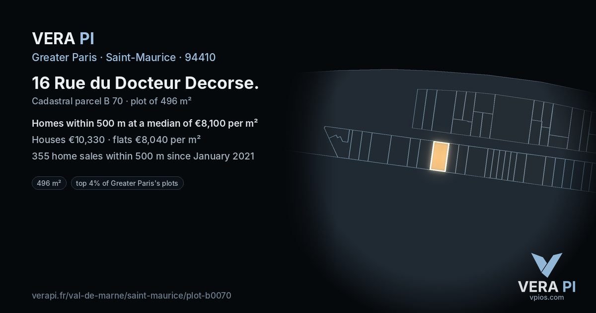 16 Rue du Docteur Decorse, Saint-Maurice at night – the plot lit, the parcels around coloured by the prices near them