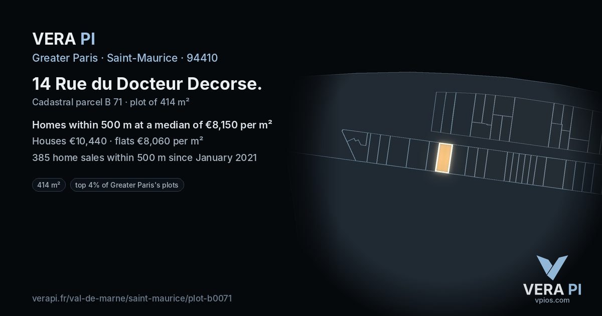 14 Rue du Docteur Decorse, Saint-Maurice at night – the plot lit, the parcels around coloured by the prices near them