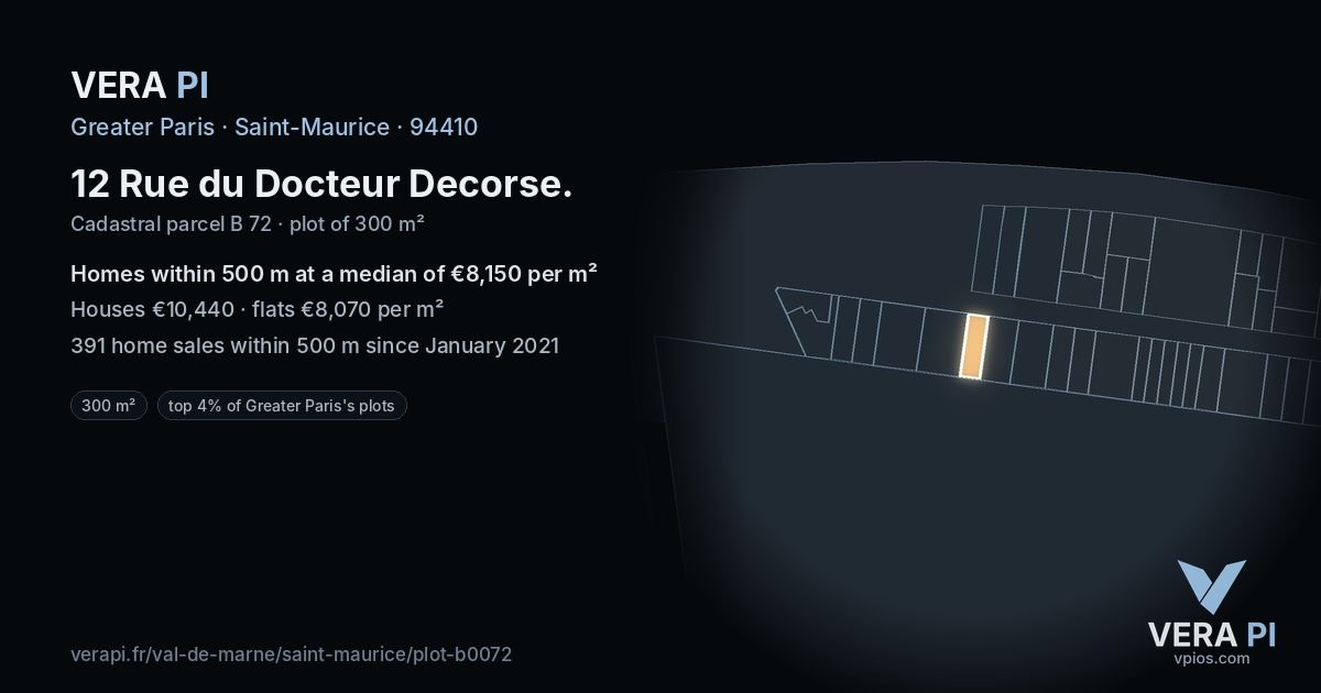 12 Rue du Docteur Decorse, Saint-Maurice at night – the plot lit, the parcels around coloured by the prices near them