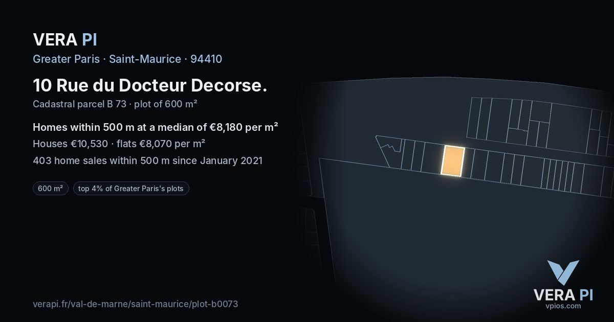 10 Rue du Docteur Decorse, Saint-Maurice at night – the plot lit, the parcels around coloured by the prices near them