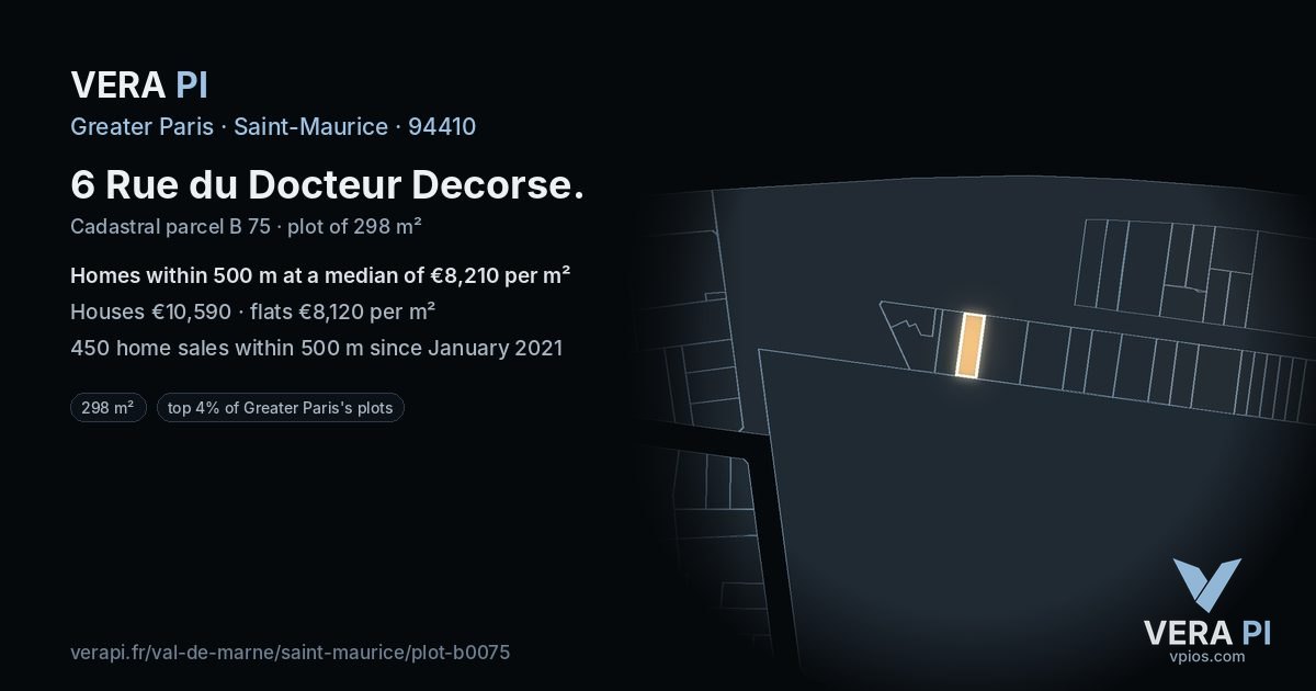 6 Rue du Docteur Decorse, Saint-Maurice at night – the plot lit, the parcels around coloured by the prices near them