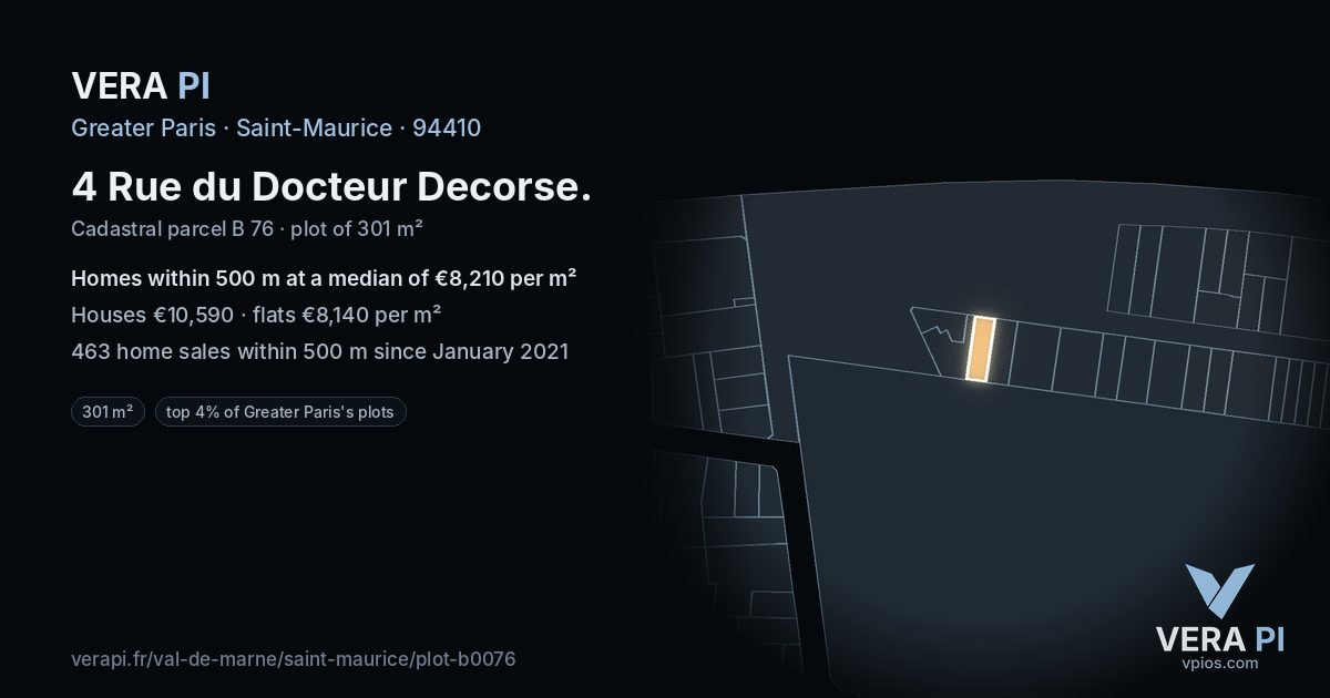 4 Rue du Docteur Decorse, Saint-Maurice at night – the plot lit, the parcels around coloured by the prices near them