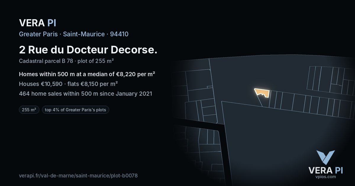 2 Rue du Docteur Decorse, Saint-Maurice at night – the plot lit, the parcels around coloured by the prices near them