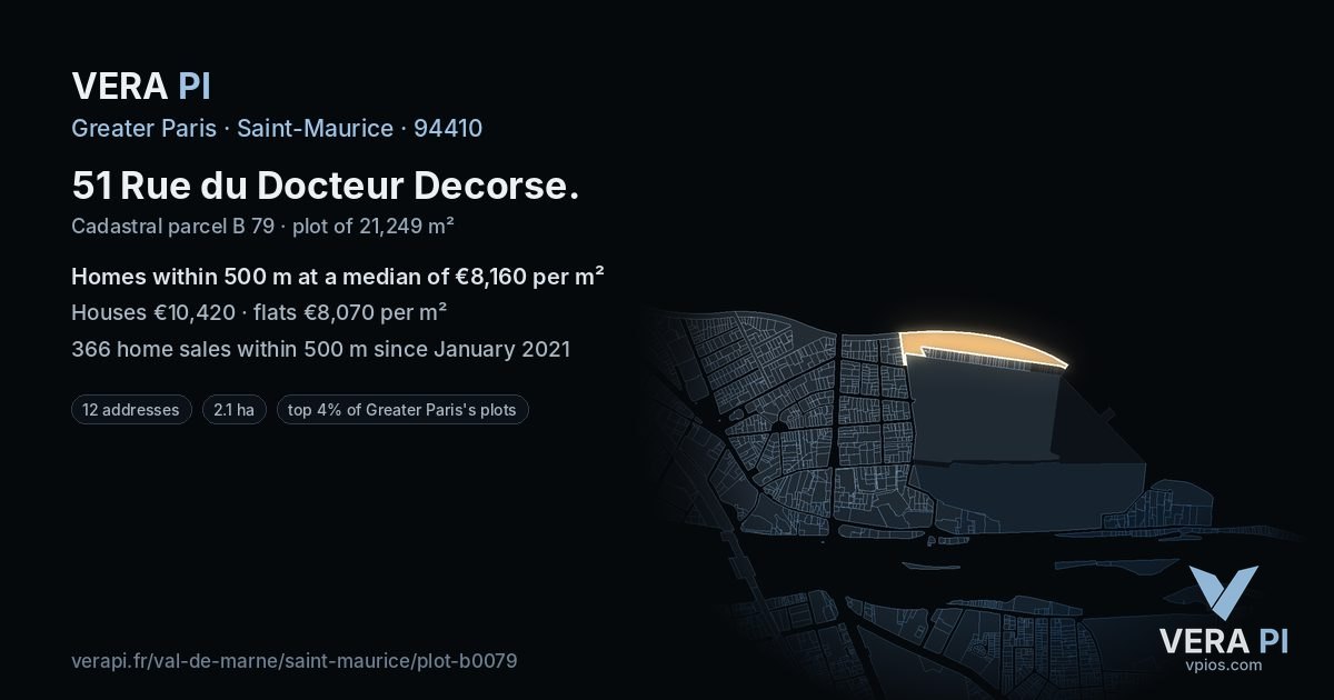 51 Rue du Docteur Decorse, Saint-Maurice at night – the plot lit, the parcels around coloured by the prices near them