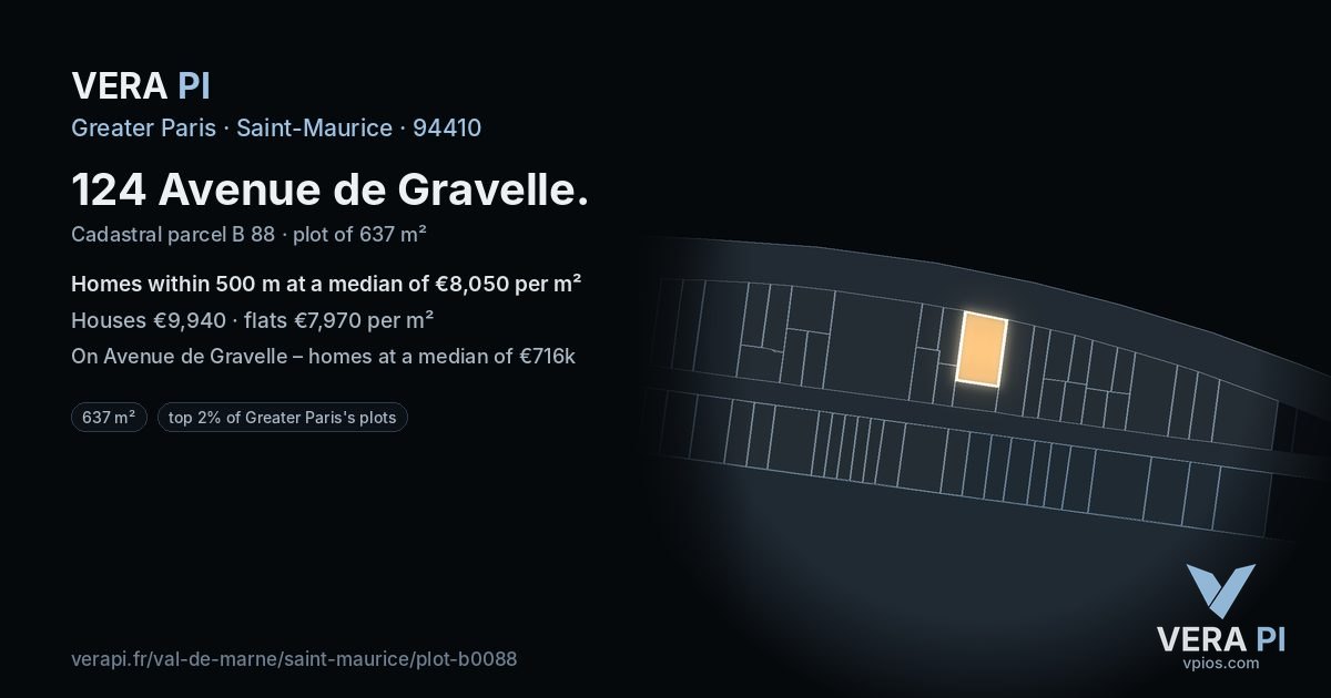 124 Avenue de Gravelle, Saint-Maurice at night – the plot lit, the parcels around coloured by the prices near them