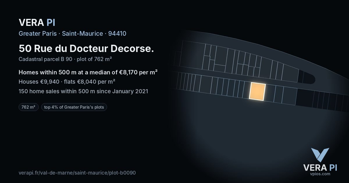50 Rue du Docteur Decorse, Saint-Maurice at night – the plot lit, the parcels around coloured by the prices near them