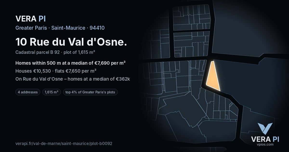 10 Rue du Val d'Osne, Saint-Maurice at night – the plot lit, the parcels around coloured by the prices near them