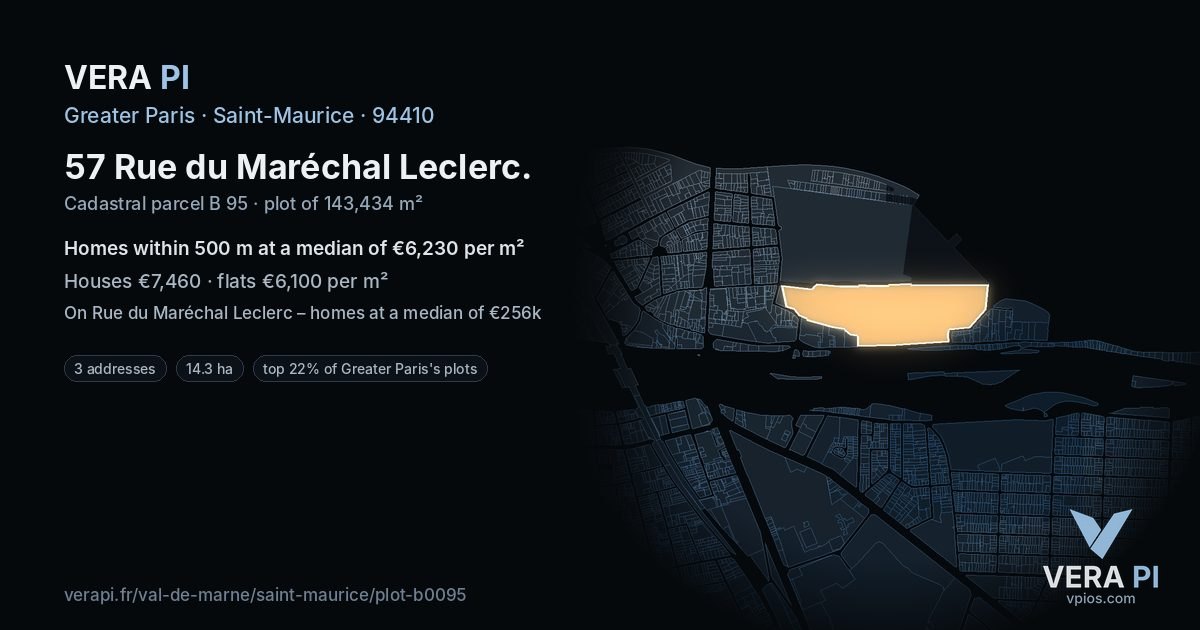 57 Rue du Maréchal Leclerc, Saint-Maurice at night – the plot lit, the parcels around coloured by the prices near them