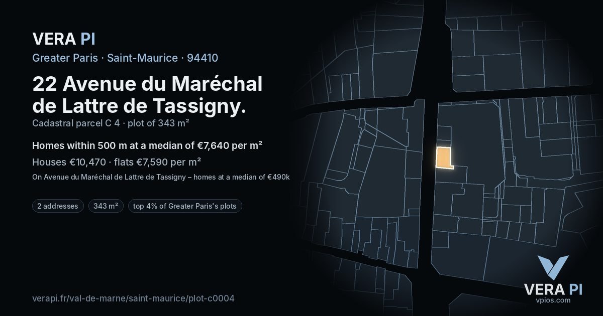 22 Avenue du Maréchal de Lattre de Tassigny, Saint-Maurice at night – the plot lit, the parcels around coloured by the prices near them