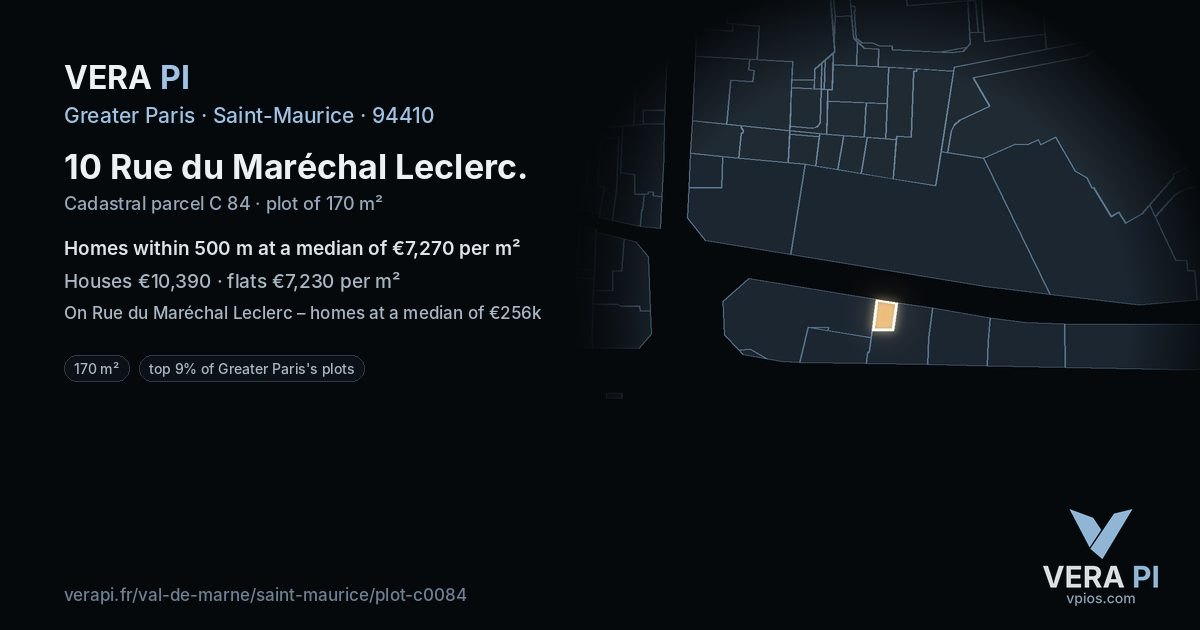 10 Rue du Maréchal Leclerc, Saint-Maurice at night – the plot lit, the parcels around coloured by the prices near them