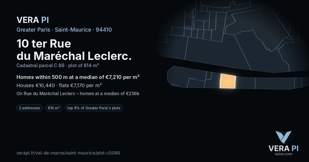 10 ter Rue du Maréchal Leclerc, Saint-Maurice at night – the plot lit, the parcels around coloured by the prices near them