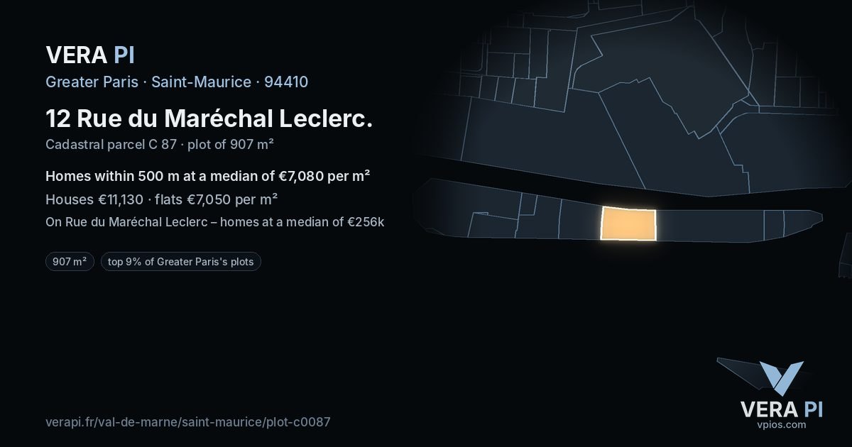 12 Rue du Maréchal Leclerc, Saint-Maurice at night – the plot lit, the parcels around coloured by the prices near them