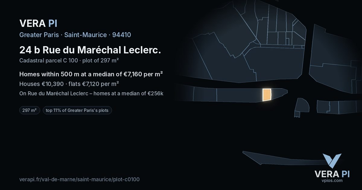 24 b Rue du Maréchal Leclerc, Saint-Maurice at night – the plot lit, the parcels around coloured by the prices near them