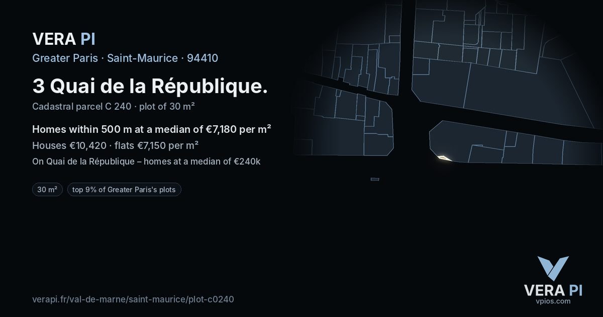 3 Quai de la République, Saint-Maurice at night – the plot lit, the parcels around coloured by the prices near them