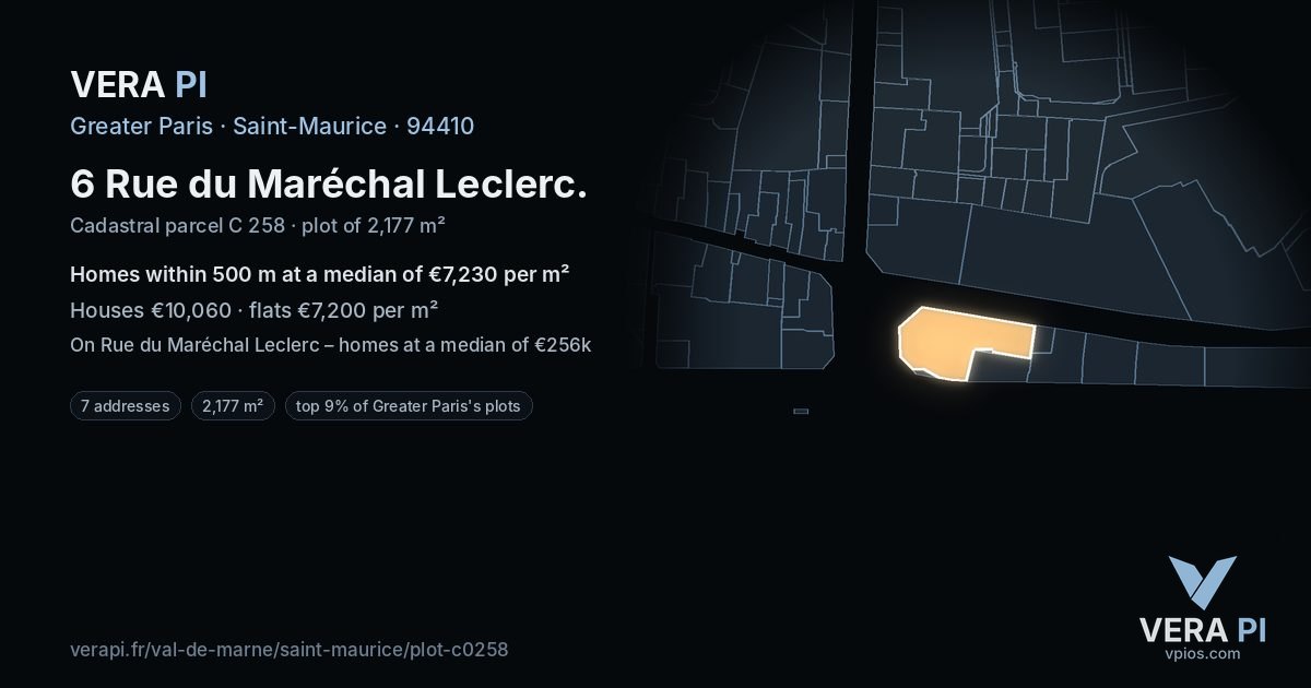 6 Rue du Maréchal Leclerc, Saint-Maurice at night – the plot lit, the parcels around coloured by the prices near them