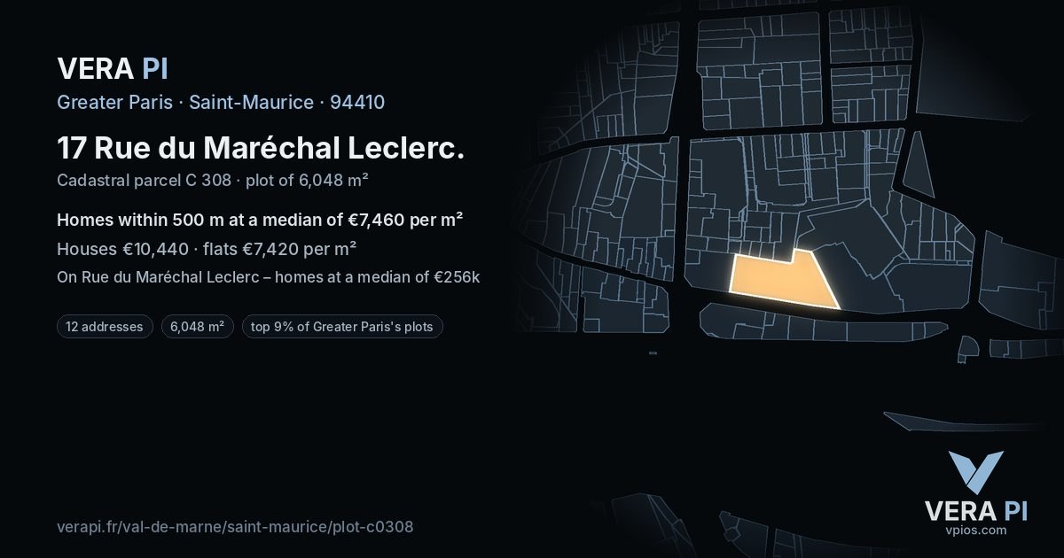 17 Rue du Maréchal Leclerc, Saint-Maurice at night – the plot lit, the parcels around coloured by the prices near them