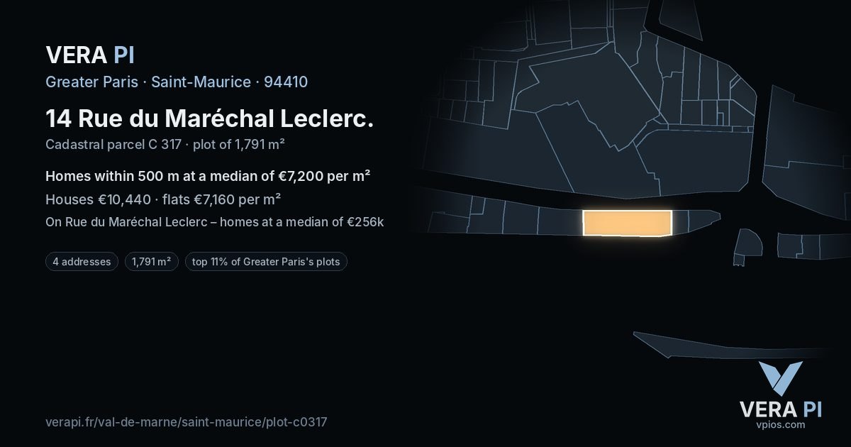 14 Rue du Maréchal Leclerc, Saint-Maurice at night – the plot lit, the parcels around coloured by the prices near them