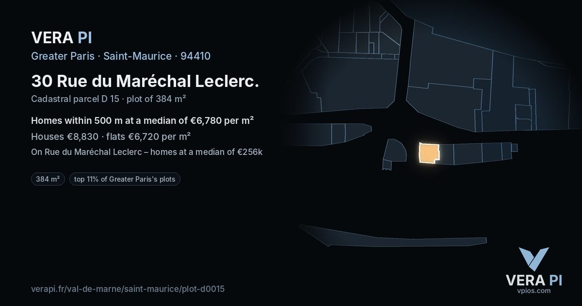 30 Rue du Maréchal Leclerc, Saint-Maurice at night – the plot lit, the parcels around coloured by the prices near them