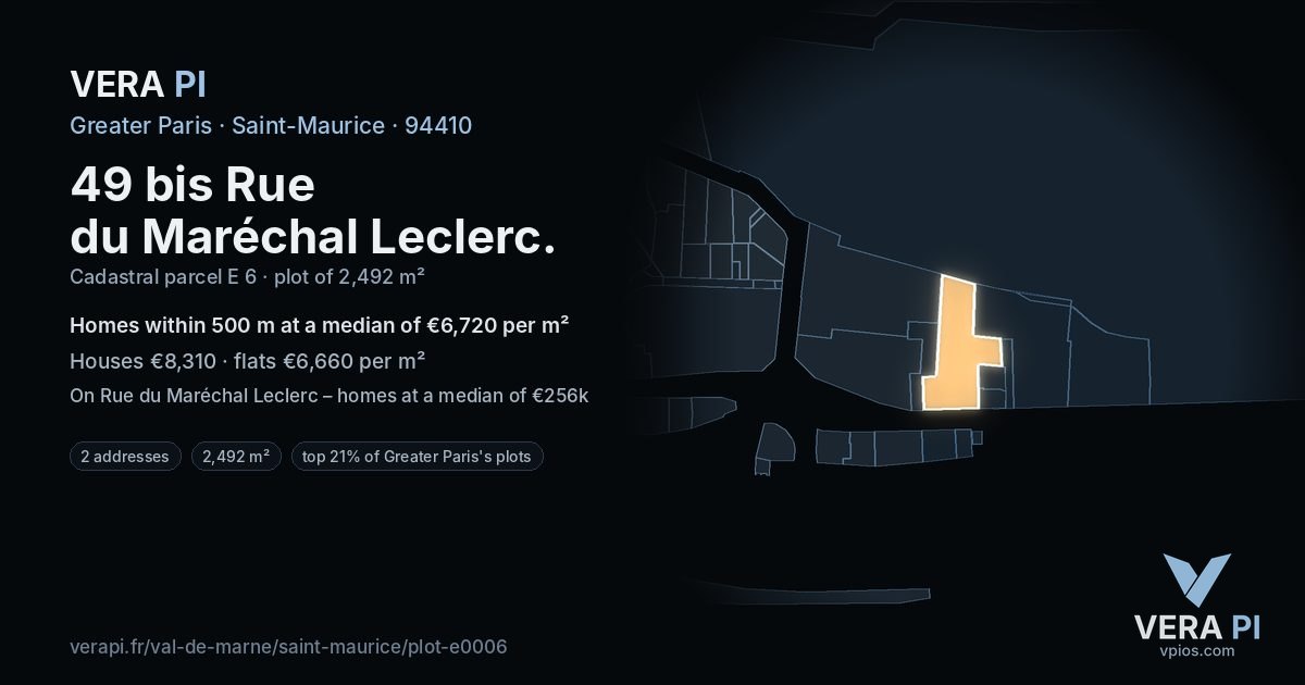 49 bis Rue du Maréchal Leclerc, Saint-Maurice at night – the plot lit, the parcels around coloured by the prices near them