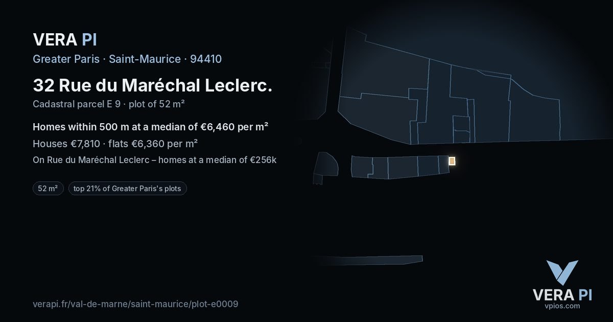 32 Rue du Maréchal Leclerc, Saint-Maurice at night – the plot lit, the parcels around coloured by the prices near them