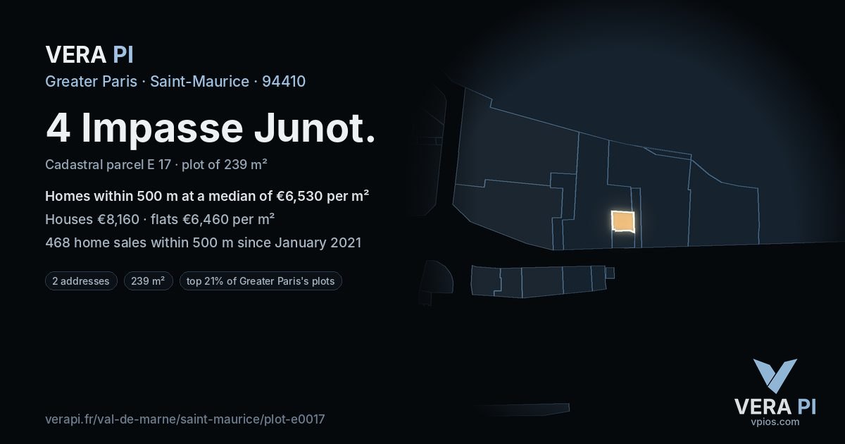 4 Impasse Junot, Saint-Maurice at night – the plot lit, the parcels around coloured by the prices near them