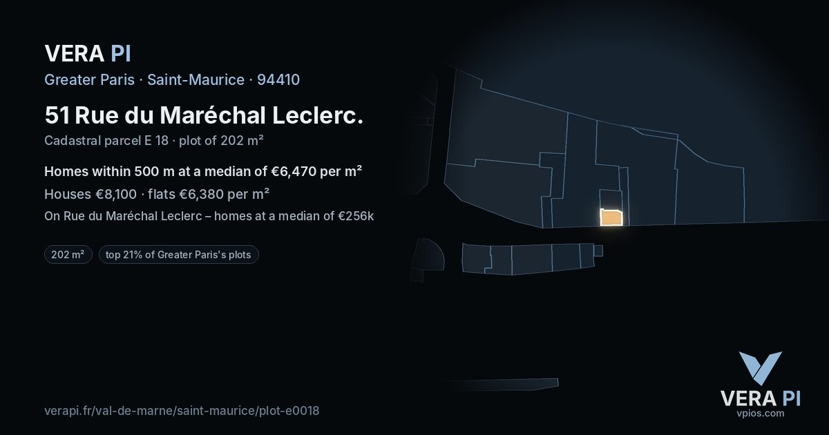 51 Rue du Maréchal Leclerc, Saint-Maurice at night – the plot lit, the parcels around coloured by the prices near them