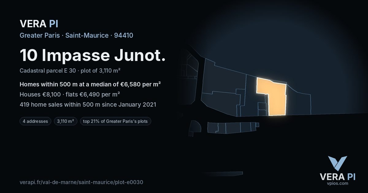 10 Impasse Junot, Saint-Maurice at night – the plot lit, the parcels around coloured by the prices near them
