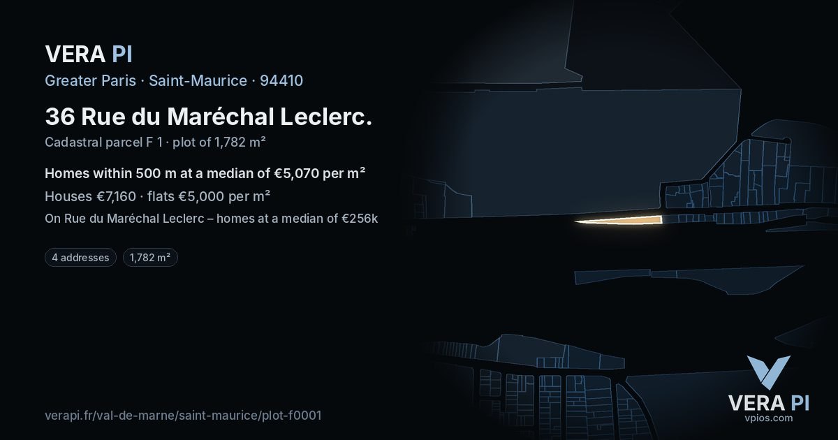 36 Rue du Maréchal Leclerc, Saint-Maurice at night – the plot lit, the parcels around coloured by the prices near them