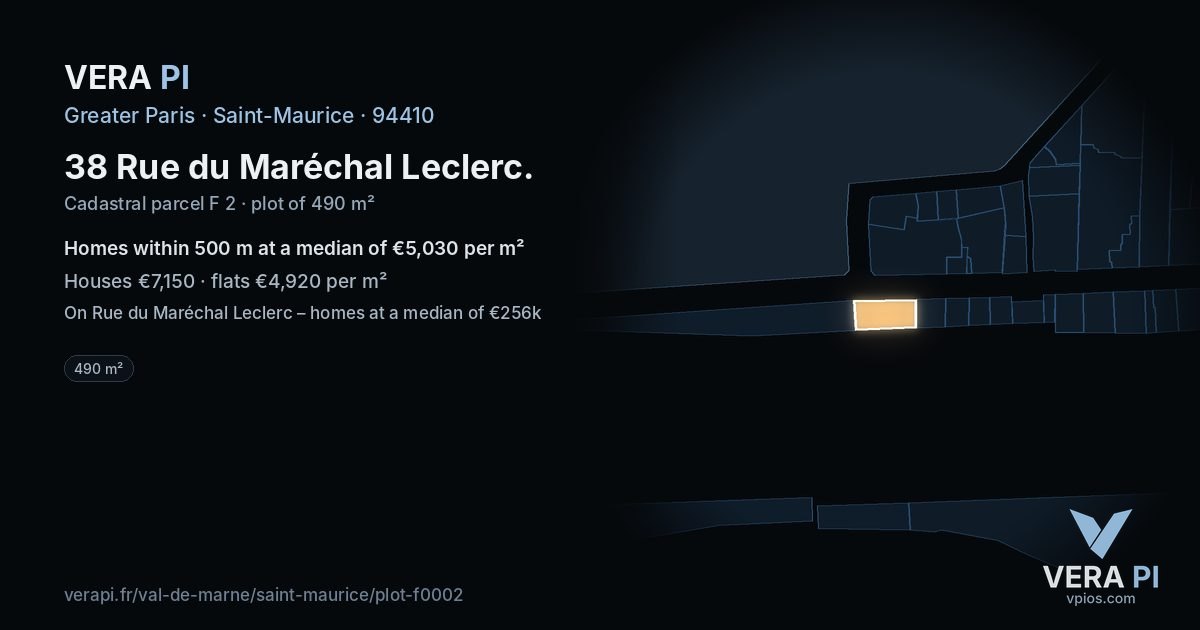 38 Rue du Maréchal Leclerc, Saint-Maurice at night – the plot lit, the parcels around coloured by the prices near them