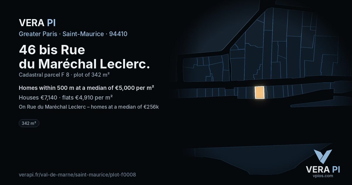 46 bis Rue du Maréchal Leclerc, Saint-Maurice at night – the plot lit, the parcels around coloured by the prices near them