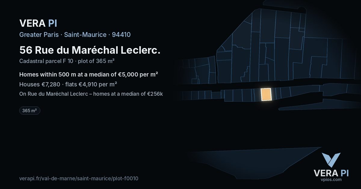 56 Rue du Maréchal Leclerc, Saint-Maurice at night – the plot lit, the parcels around coloured by the prices near them