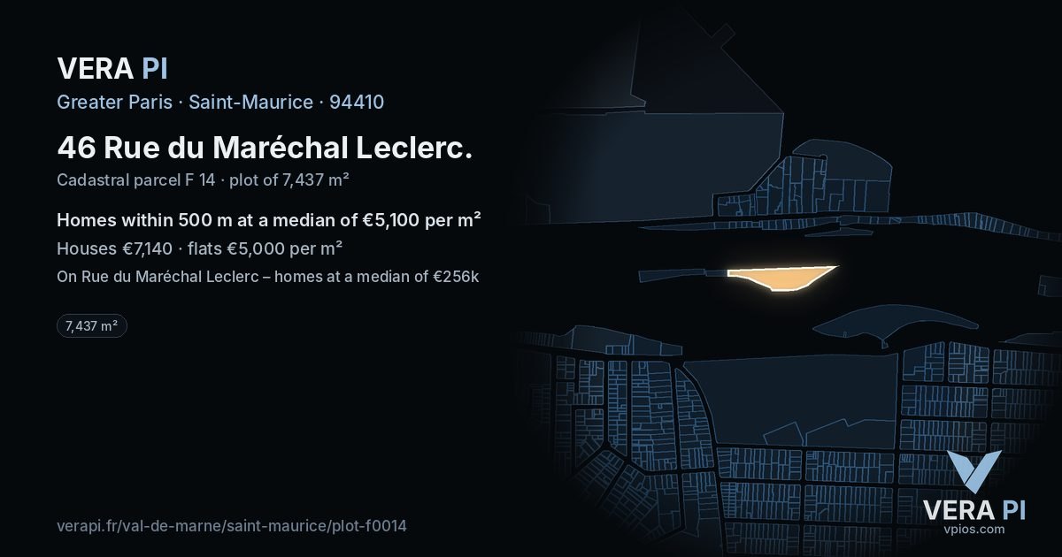 46 Rue du Maréchal Leclerc, Saint-Maurice at night – the plot lit, the parcels around coloured by the prices near them