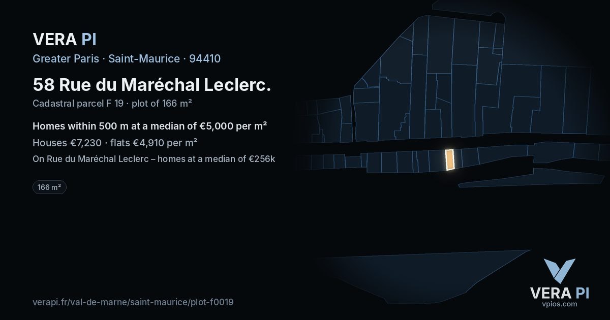 58 Rue du Maréchal Leclerc, Saint-Maurice at night – the plot lit, the parcels around coloured by the prices near them