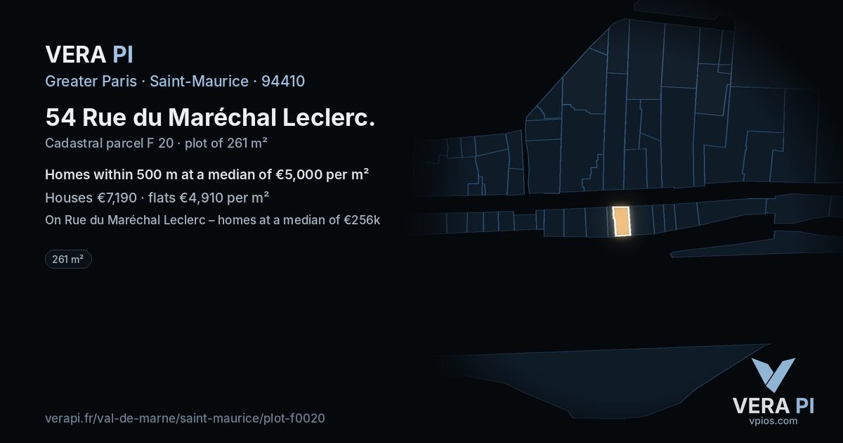 54 Rue du Maréchal Leclerc, Saint-Maurice at night – the plot lit, the parcels around coloured by the prices near them