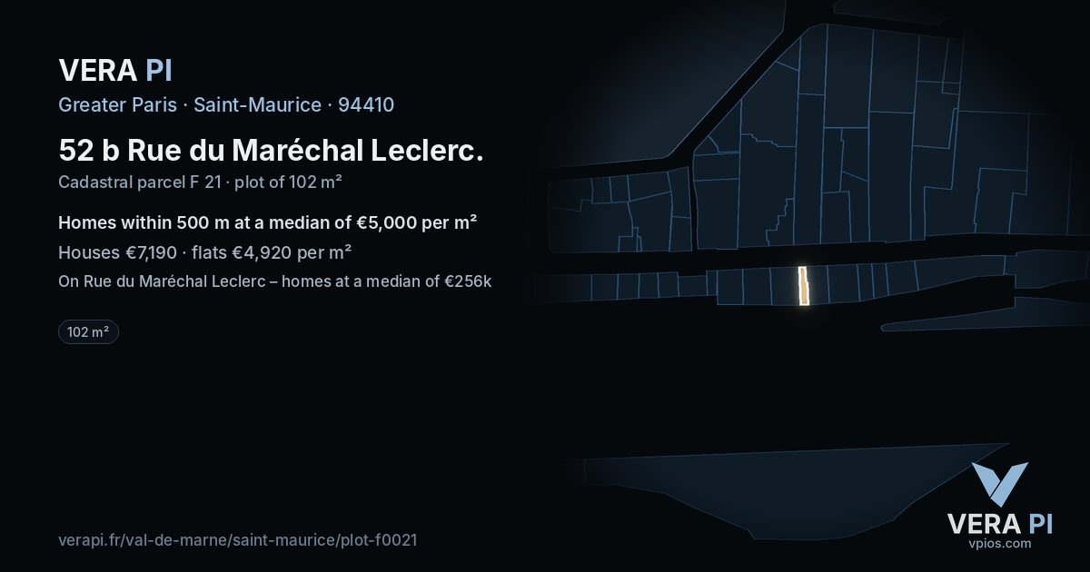 52 b Rue du Maréchal Leclerc, Saint-Maurice at night – the plot lit, the parcels around coloured by the prices near them