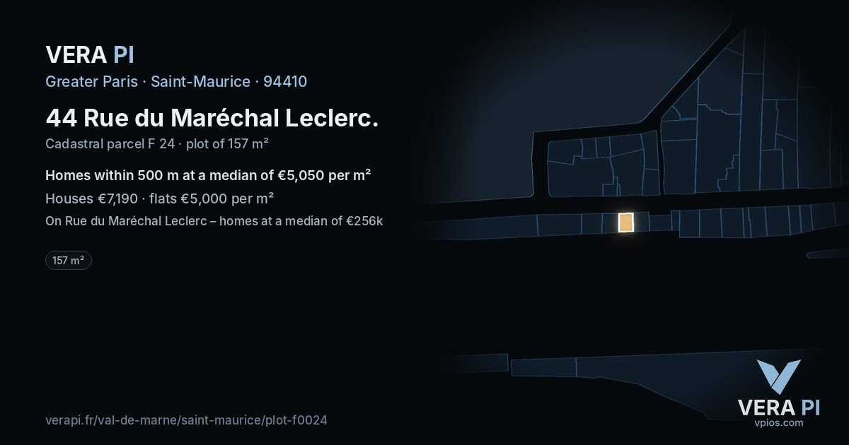44 Rue du Maréchal Leclerc, Saint-Maurice at night – the plot lit, the parcels around coloured by the prices near them