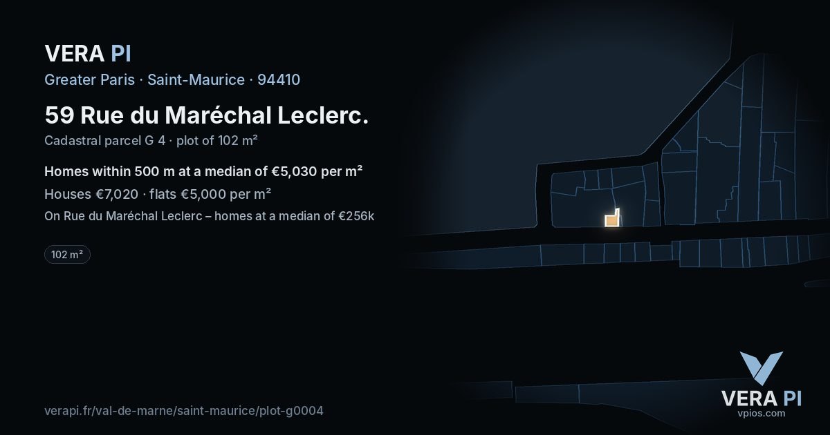 59 Rue du Maréchal Leclerc, Saint-Maurice at night – the plot lit, the parcels around coloured by the prices near them