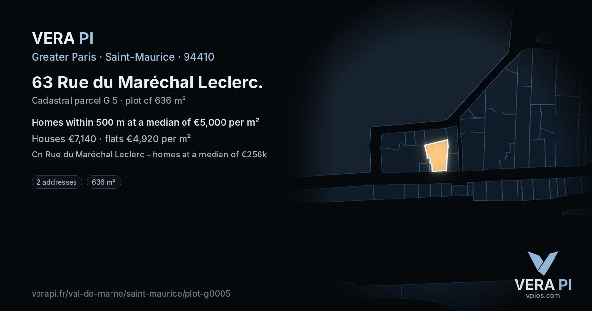 63 Rue du Maréchal Leclerc, Saint-Maurice at night – the plot lit, the parcels around coloured by the prices near them