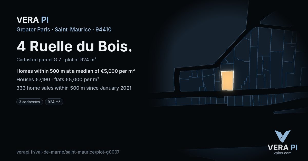 4 Ruelle du Bois, Saint-Maurice at night – the plot lit, the parcels around coloured by the prices near them