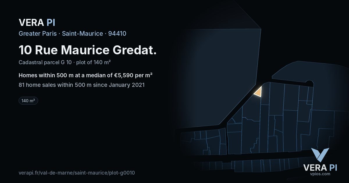 10 Rue Maurice Gredat, Saint-Maurice at night – the plot lit, the parcels around coloured by the prices near them