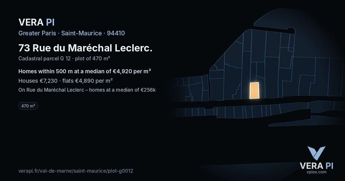 73 Rue du Maréchal Leclerc, Saint-Maurice at night – the plot lit, the parcels around coloured by the prices near them
