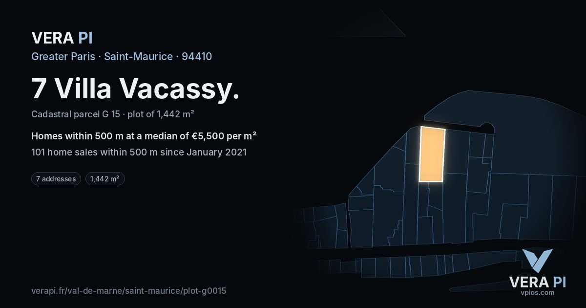 7 Villa Vacassy, Saint-Maurice at night – the plot lit, the parcels around coloured by the prices near them