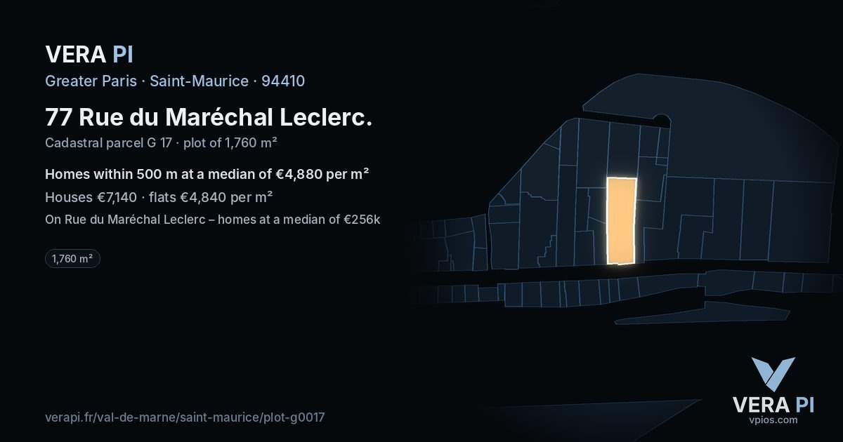 77 Rue du Maréchal Leclerc, Saint-Maurice at night – the plot lit, the parcels around coloured by the prices near them