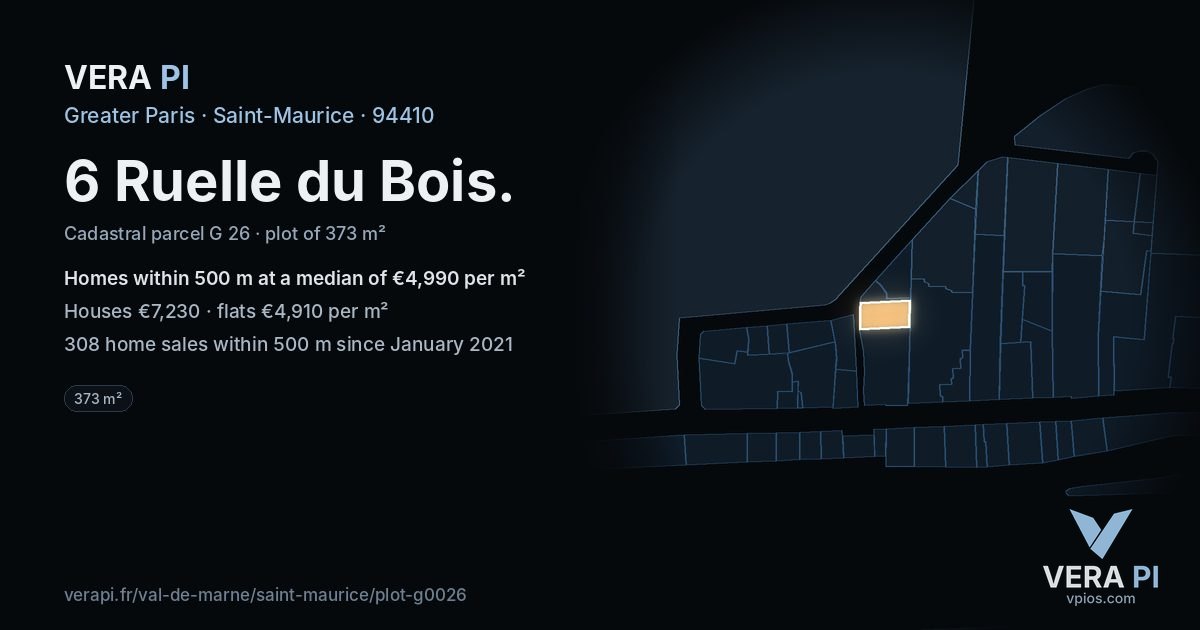 6 Ruelle du Bois, Saint-Maurice at night – the plot lit, the parcels around coloured by the prices near them