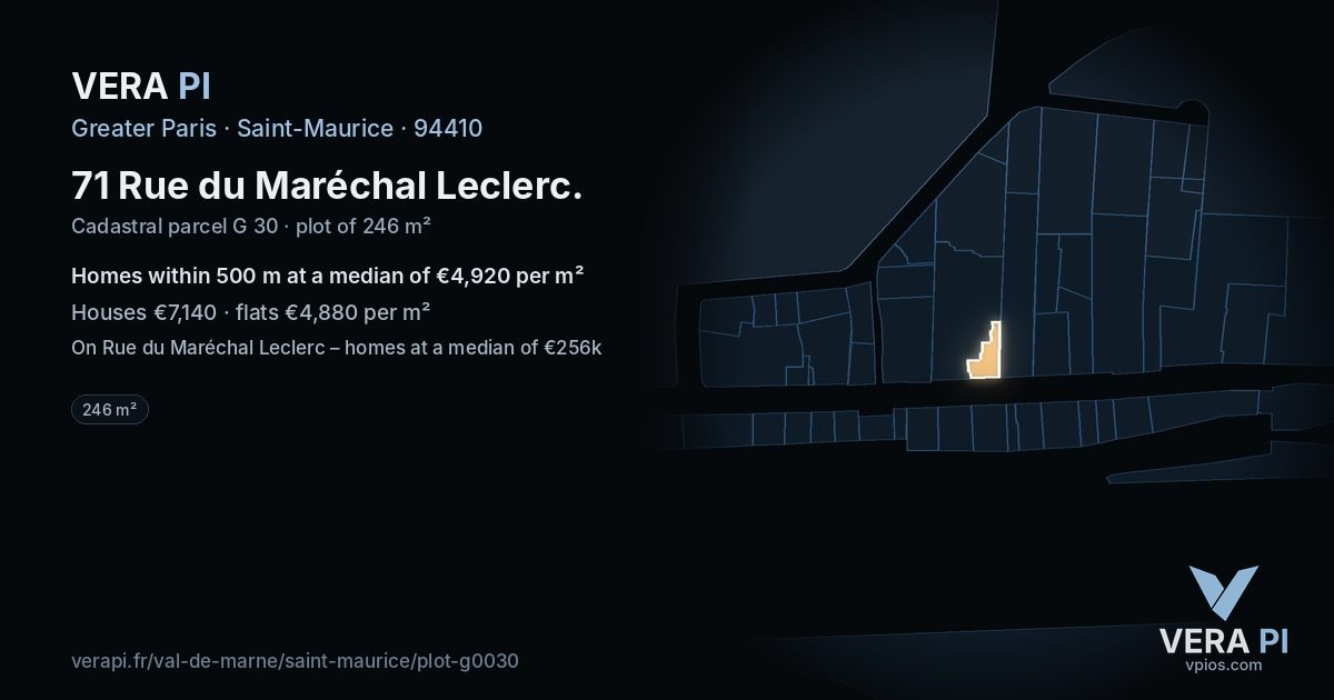 71 Rue du Maréchal Leclerc, Saint-Maurice at night – the plot lit, the parcels around coloured by the prices near them