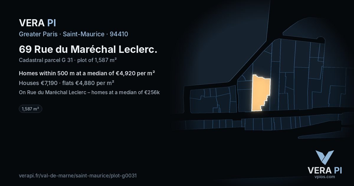 69 Rue du Maréchal Leclerc, Saint-Maurice at night – the plot lit, the parcels around coloured by the prices near them